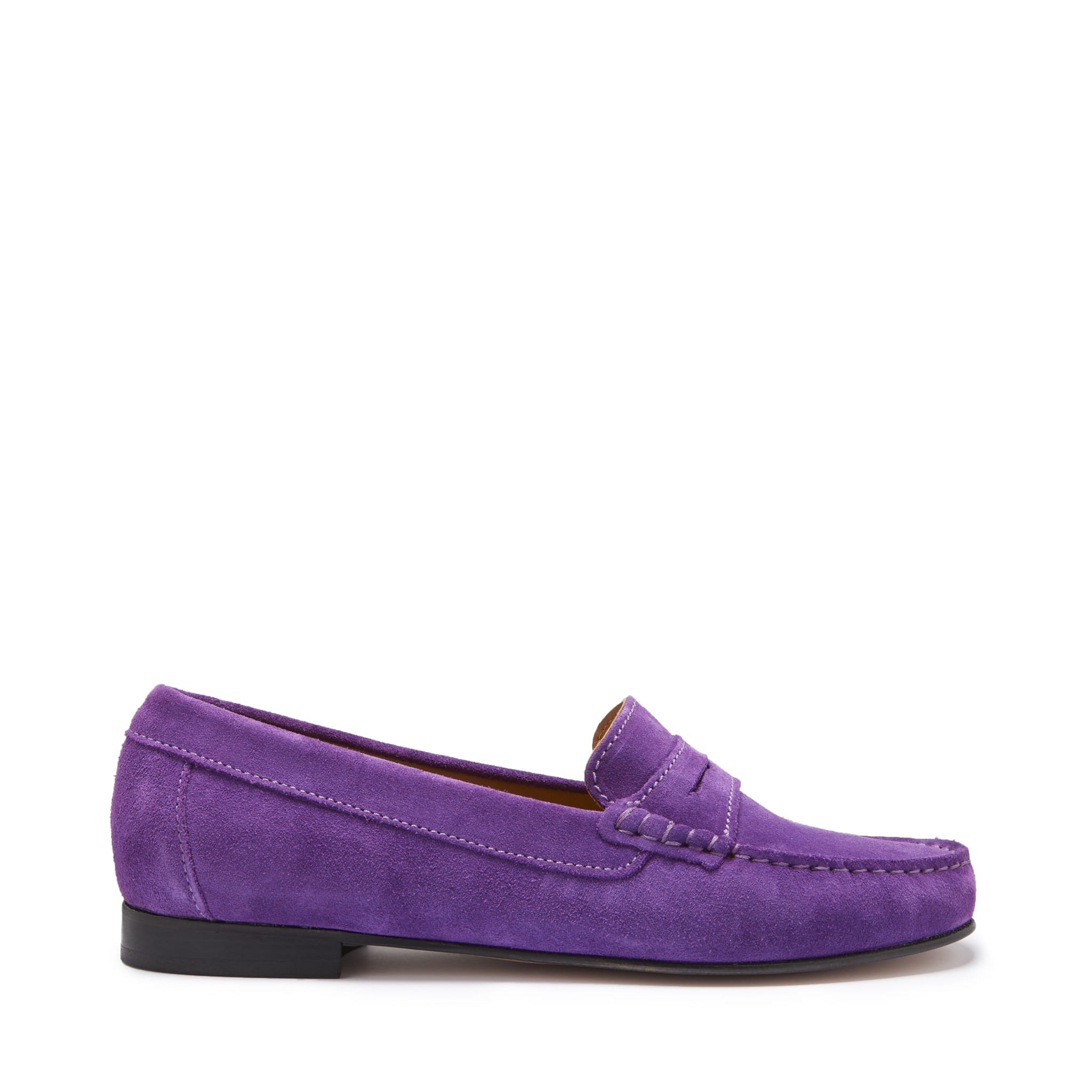 Women's Penny Loafers Leather Sole, purple suede-0