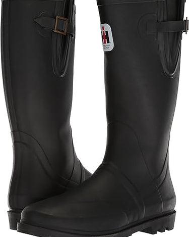 Men's Expandable Calf Rubber Boot Black Leather Boots-4