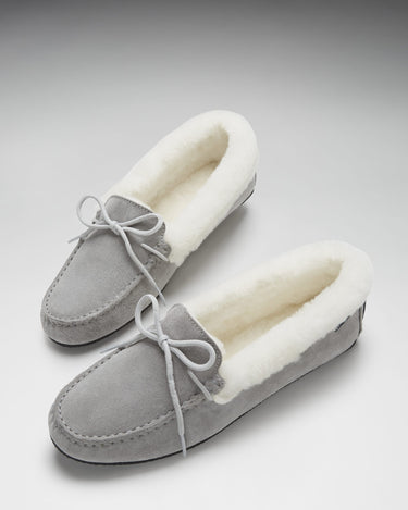 Women's slippers, sheepskin, dove grey suede-1