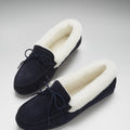 Women's slippers, sheepskin, navy blue suede-1