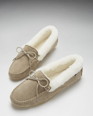 Women's slippers, sheepskin, taupe suede-1