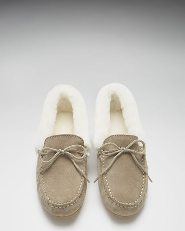 Women's slippers, sheepskin, taupe suede-2