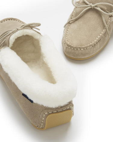 Women's slippers, sheepskin, taupe suede-3