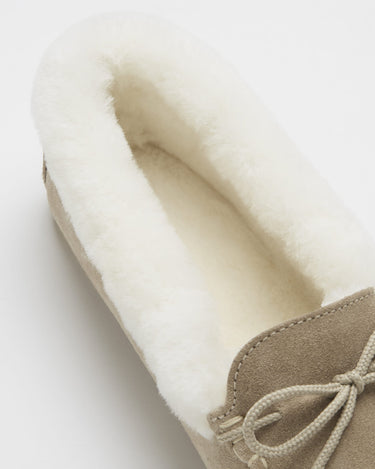 Women's slippers, sheepskin, taupe suede-4