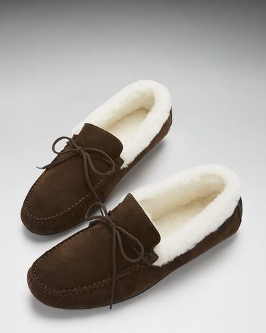 Slippers, sheepskin, brown suede-1