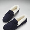 Slippers, sheepskin, navy blue suede-1