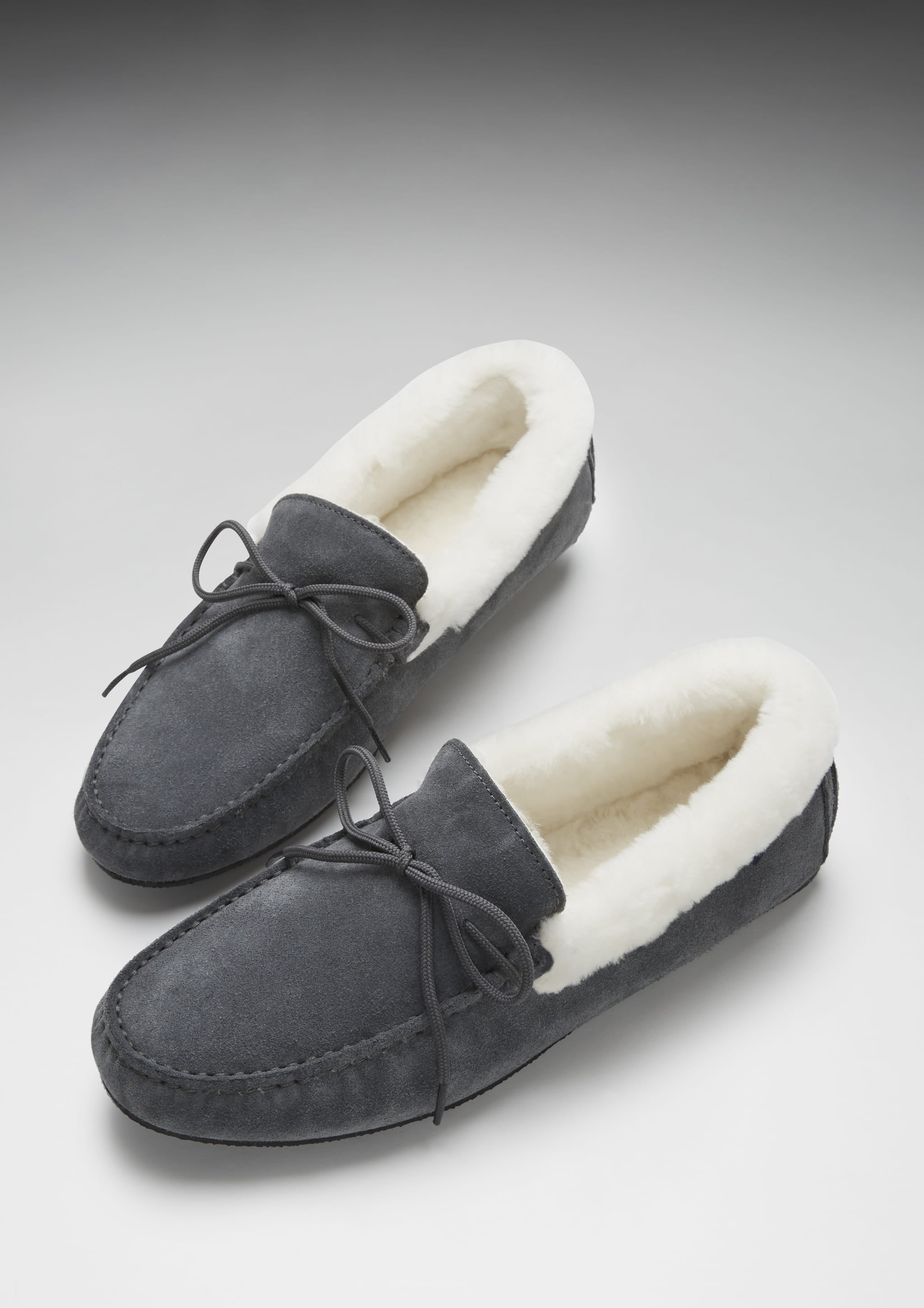 Slippers, sheepskin, slate grey suede-1