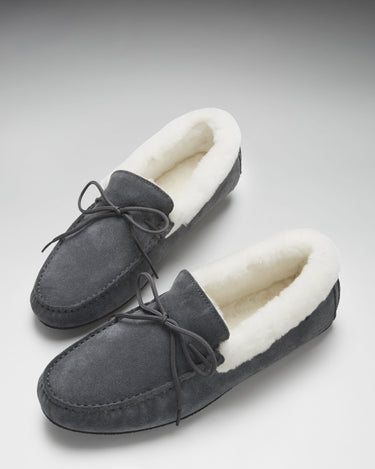Slippers, sheepskin, slate grey suede-1