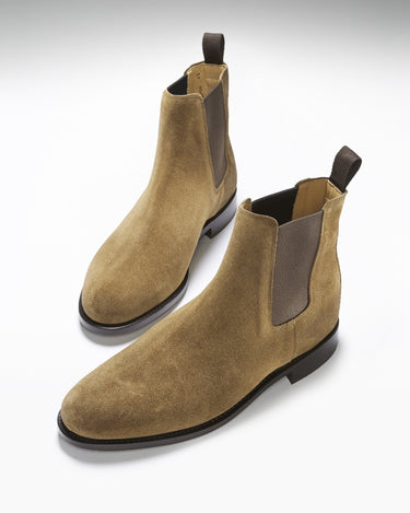 Tobacco Suede Chelsea Boots, Welted Leather Sole-1
