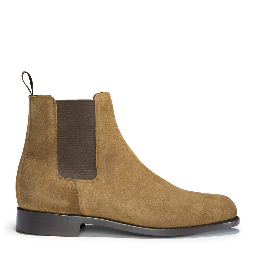 Tobacco Suede Chelsea Boots, Welted Leather Sole-0