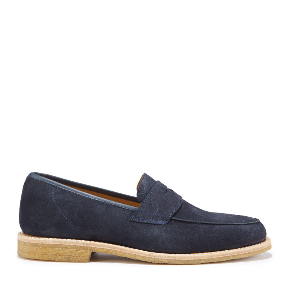 Blue Suede Loafers, Crepe Rubber Welted Sole-0