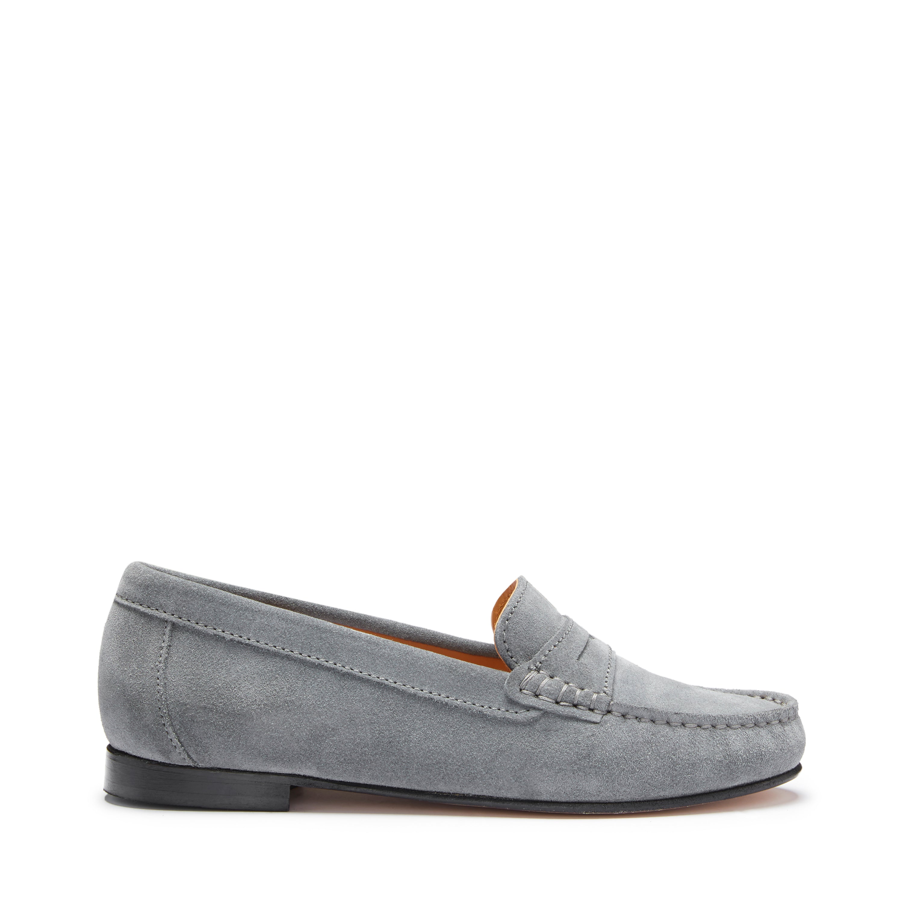Women's Penny Loafers Leather Sole, slate grey suede-0