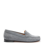 Women's Penny Loafers Leather Sole, slate grey suede-0