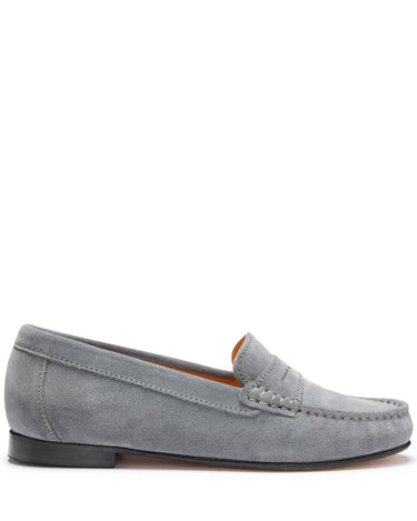 Women's Penny Loafers Leather Sole, slate grey suede-0