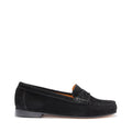 Women's Penny Loafers Leather Sole, black suede-0