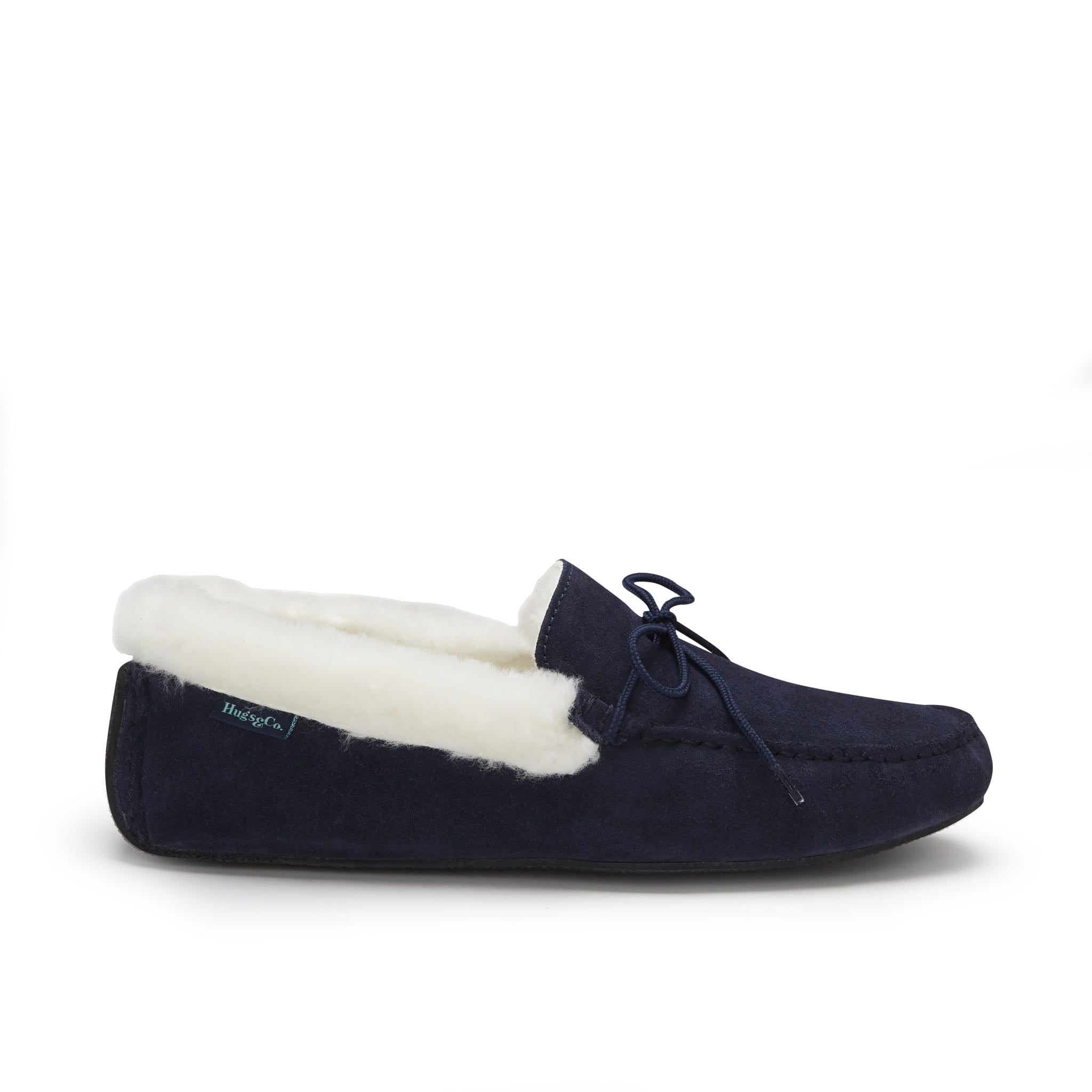 Slippers, sheepskin, navy blue suede-0