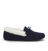Slippers, sheepskin, navy blue suede-0