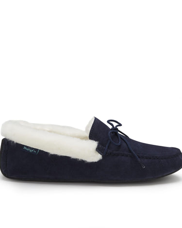 Slippers, sheepskin, navy blue suede-0