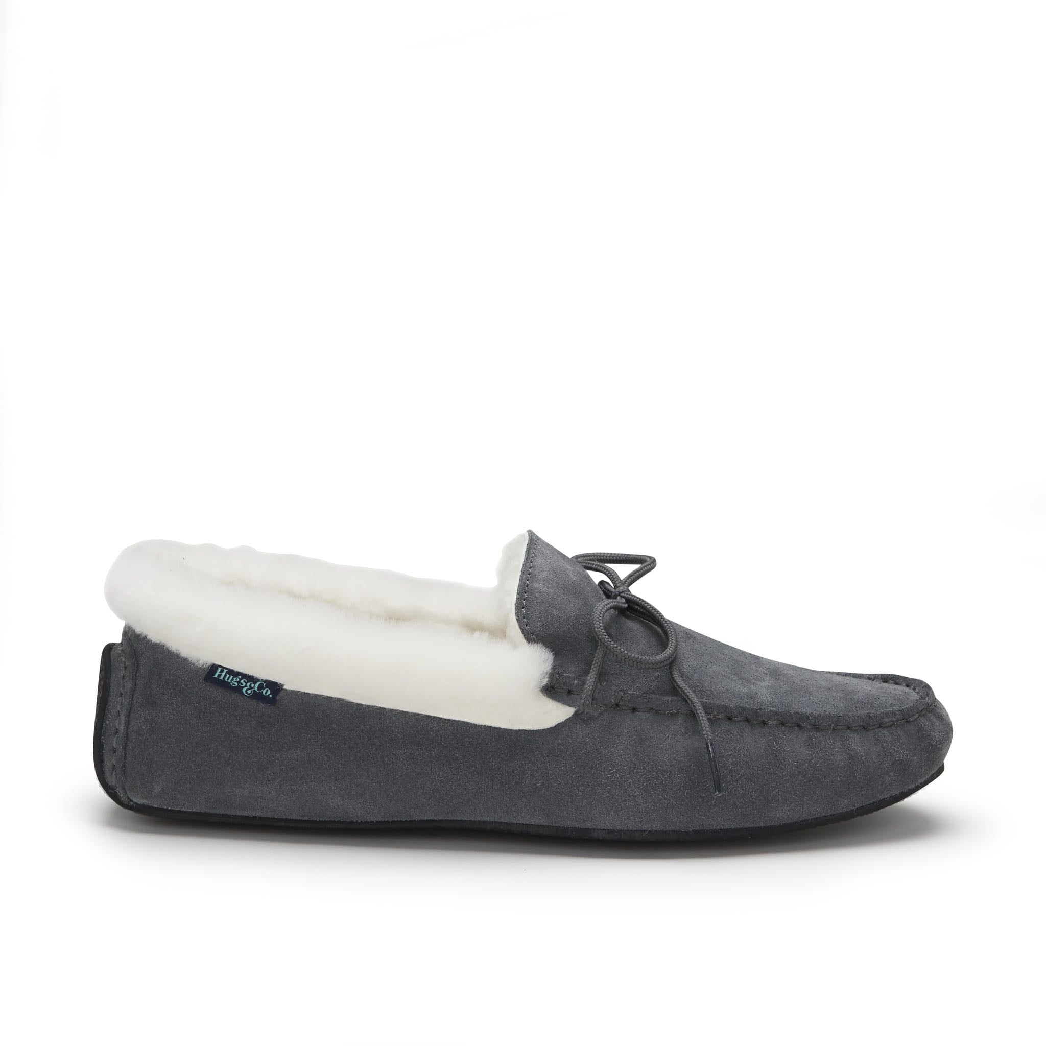 Slippers, sheepskin, slate grey suede-0