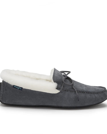 Slippers, sheepskin, slate grey suede-0