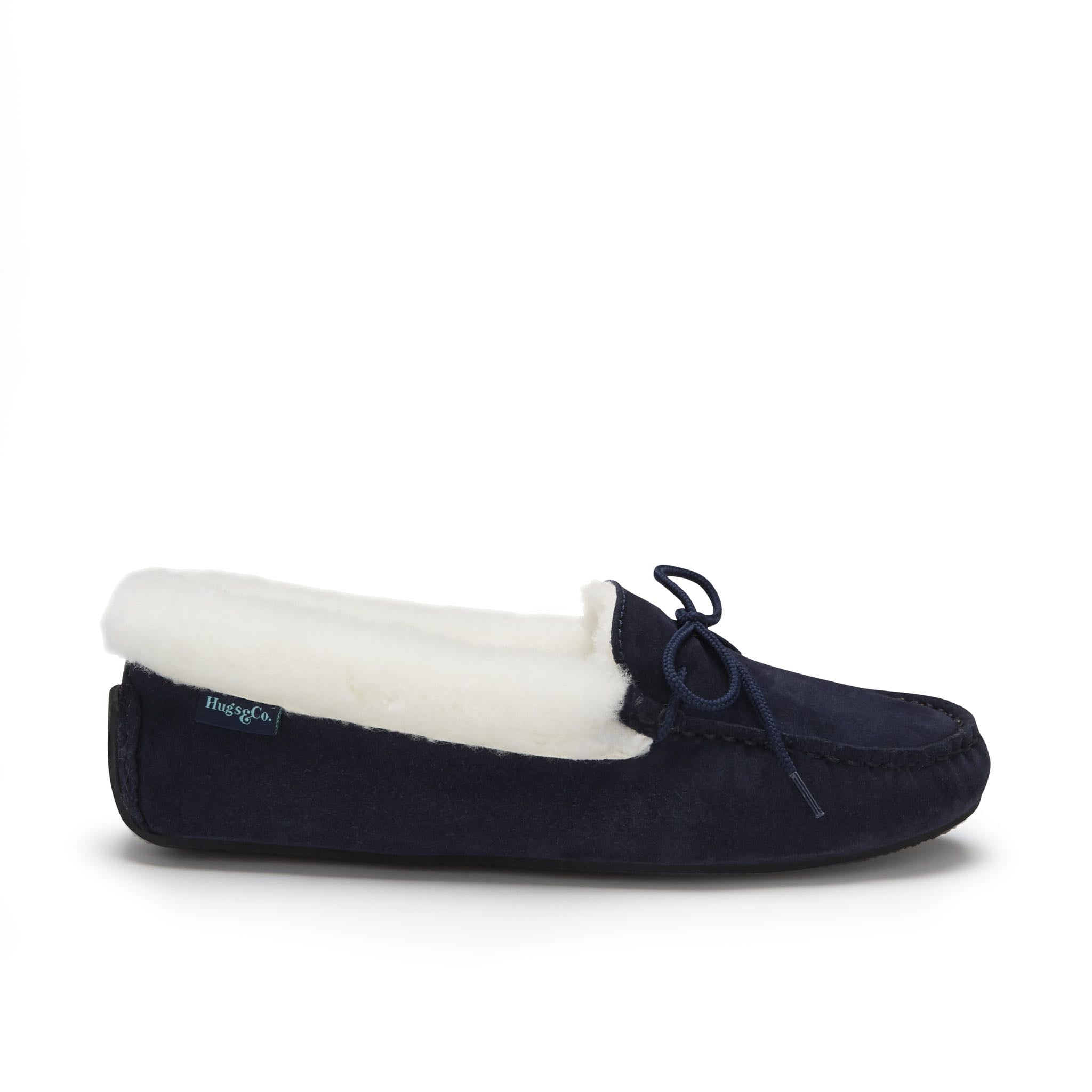 Women's slippers, sheepskin, navy blue suede-0