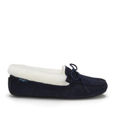Women's slippers, sheepskin, navy blue suede-0