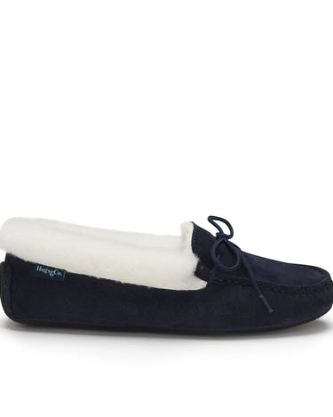 Women's slippers, sheepskin, navy blue suede-0