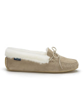 Women's slippers, sheepskin, taupe suede-0