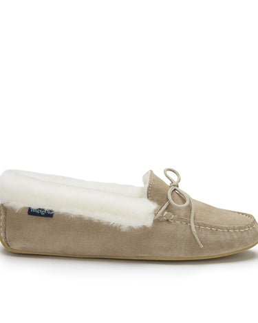 Women's slippers, sheepskin, taupe suede-0