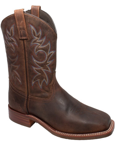 Men's 11" Western Sqaure Toe Brown Leather Boots-1