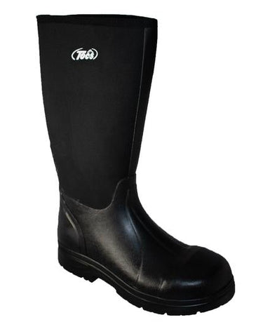 Men's 16" Cement Rubber Boot Steel Toe Black Leather Boots-0