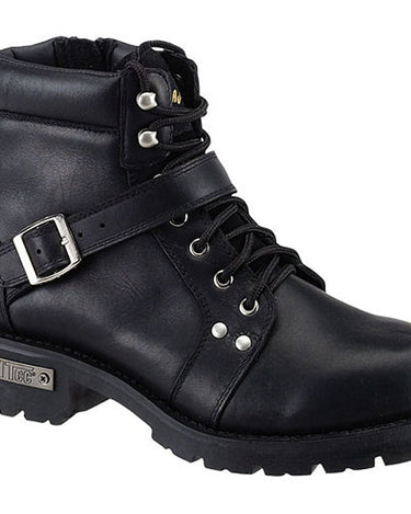 Men's 6" Reflective Double Zipper Biker Black Leather Boots-0