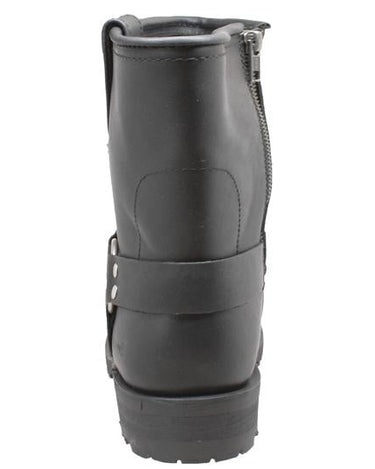 Men's 7" Side Zipper Harness Boot Black Leather Boots-2