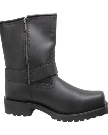 Men's 7" Side Zipper Harness Boot Black Leather Boots-4