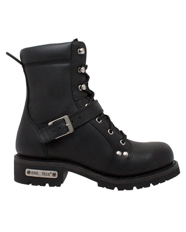 Men's 8" Zipper Lace Black Leather Boots-1