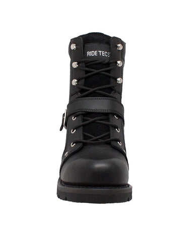 Men's 8" Zipper Lace Black Leather Boots-2