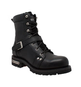 Men's 8" Zipper Lace Black Leather Boots-0