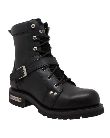 Men's 8" Zipper Lace Black Leather Boots-0