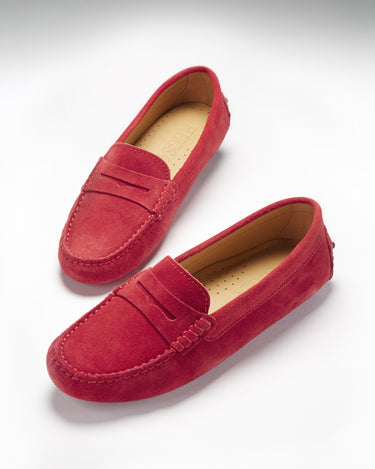 Women's Penny Driving Loafers, red suede-1