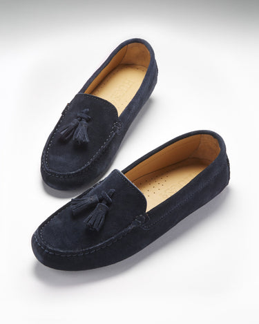Women's Tasselled Driving Loafers, navy blue suede-1