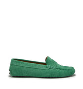 Women's Penny Driving Loafers, emerald embossed suede-0