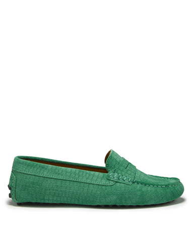 Women's Penny Driving Loafers, emerald embossed suede-0