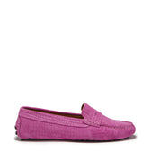 Women's Penny Driving Loafers, pink embossed suede-0