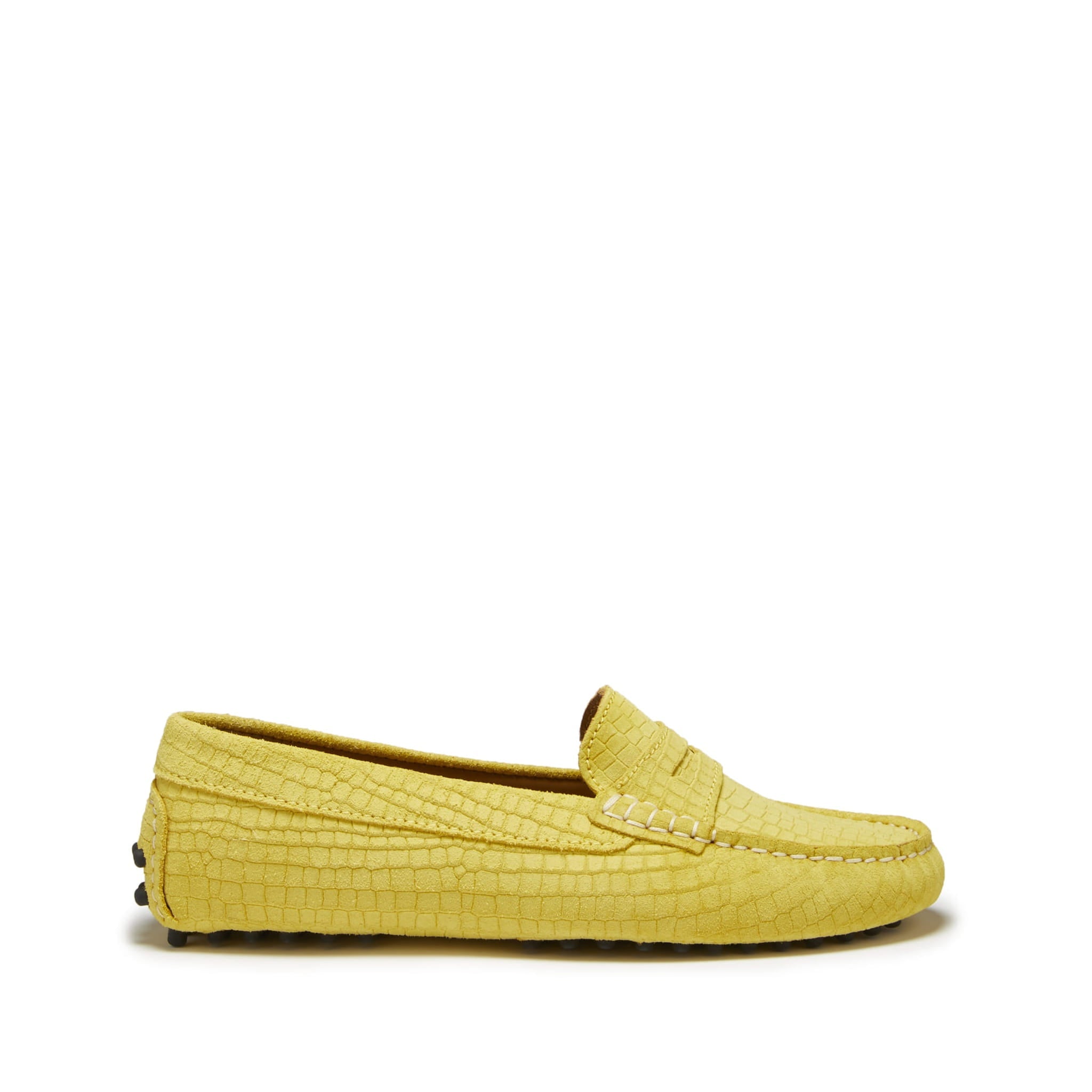 Women's Penny Driving Loafers, yellow embossed suede-0