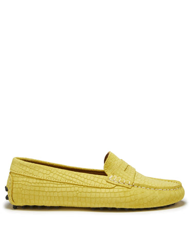 Women's Penny Driving Loafers, yellow embossed suede-0