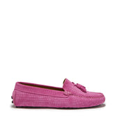 Women's Tasselled Driving Loafers, pink embossed suede-0