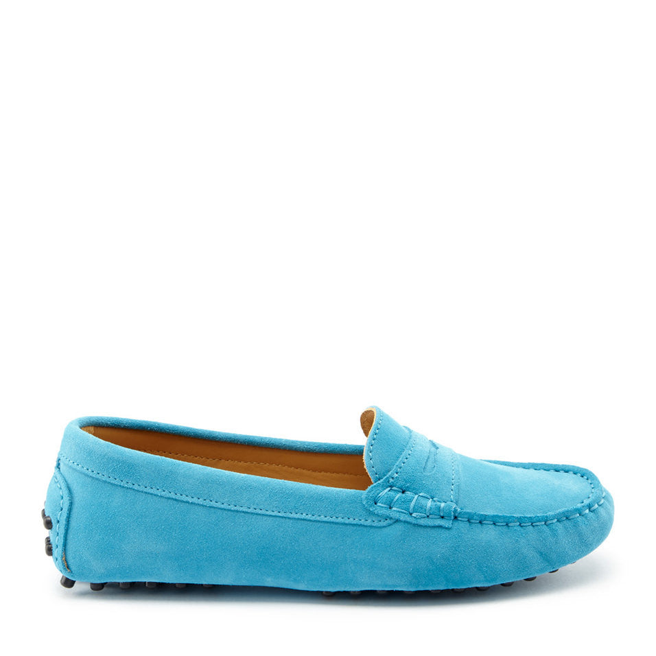 Women's Penny Driving Loafers, turquoise suede-0