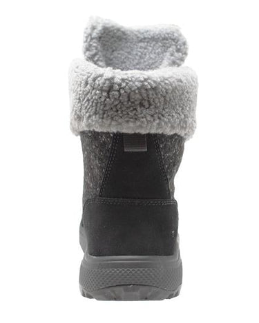 Women's Black Microfleece Lace Winter Leather Boots-1