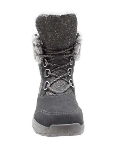 Women's Black Microfleece Lace Winter Leather Boots-3