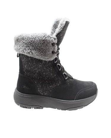 Women's Black Microfleece Lace Winter Leather Boots-4